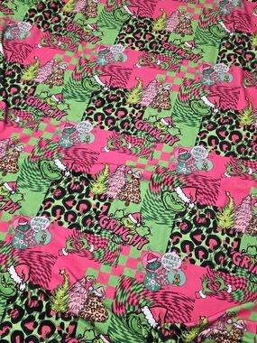 Custom Minky Grinch Print Throw Blanket - Pink & Green